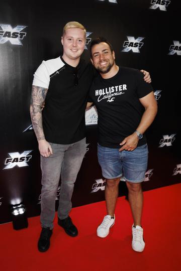 Shane Scott and Glenn Predy pictured at the Irish premiere screening of FAST X at Cineworld, Dublin ahead of its release in cinemas nationwide this Friday 19th May. Picture Andres Poveda