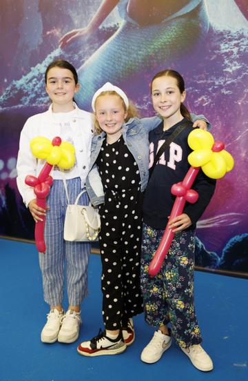 Siofra Brogan (11), Cara Brogan (8) and Cassia-Lilly Metland (11) pictured at the family premiere screening of Disney’s The Little Mermaid at the Odeon Point Village. Picture Andres Poveda