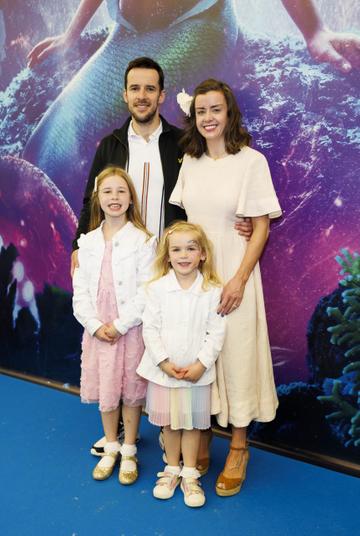 Adam and Caitriona Carroll with Nancy (8) and Bonnie (5) from Dublin pictured at the family premiere screening of Disney’s The Little Mermaid at the Odeon Point Village. Picture Andres Poveda