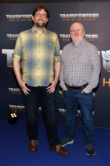 Chris McFeely and Geoff Sproule pictured at the Irish Premiere screening of Transformers Rise of the Beasts at Cineworld ,Dublin.
Picture Brian McEvoy