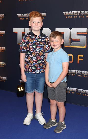 Sean Rafferty and Harvey Williamson pictured at the Irish Premiere screening of Transformers Rise of the Beasts at Cineworld ,Dublin.
Picture Brian McEvoy