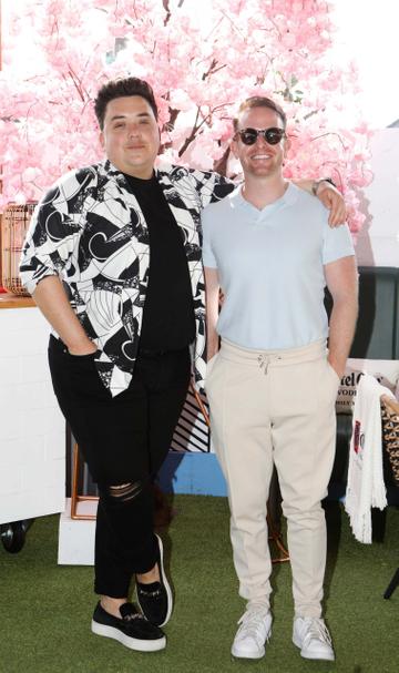 Brendan O’Loughlin and David O Reilly pictured at the summer party of the season at Hyde rooftop club bar, just off Grafton Street. Top Irish actors, presenters, influencers and more celebrated the newly completed rooftop space and all praised the stylish and much-needed new large rooftop bar addition to Dublin. Rooftop lovers can now enjoy the space for everything from weekend brunch with pals to dancing with cocktails to Dublin’s coolest DJs. Photograph: Leon Farrell / Photocall Ireland