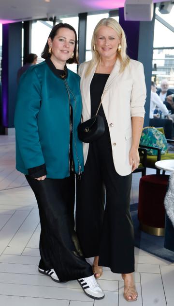 Corina Gaffey and Lorna Weightman pictured at the summer party of the season at Hyde rooftop club bar, just off Grafton Street. Top Irish actors, presenters, influencers and more celebrated the newly completed rooftop space and all praised the stylish and much-needed new large rooftop bar addition to Dublin. Rooftop lovers can now enjoy the space for everything from weekend brunch with pals to dancing with cocktails to Dublin’s coolest DJs. Photograph: Leon Farrell / Photocall Ireland