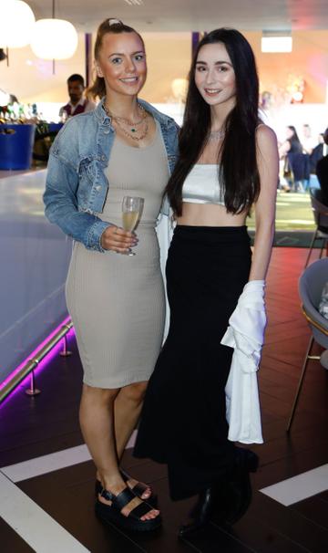 Helen Galgey and Orla Dempsey pictured at the summer party of the season at Hyde rooftop club bar, just off Grafton Street. Top Irish actors, presenters, influencers and more celebrated the newly completed rooftop space and all praised the stylish and much-needed new large rooftop bar addition to Dublin. Rooftop lovers can now enjoy the space for everything from weekend brunch with pals to dancing with cocktails to Dublin’s coolest DJs. Photograph: Leon Farrell / Photocall Ireland