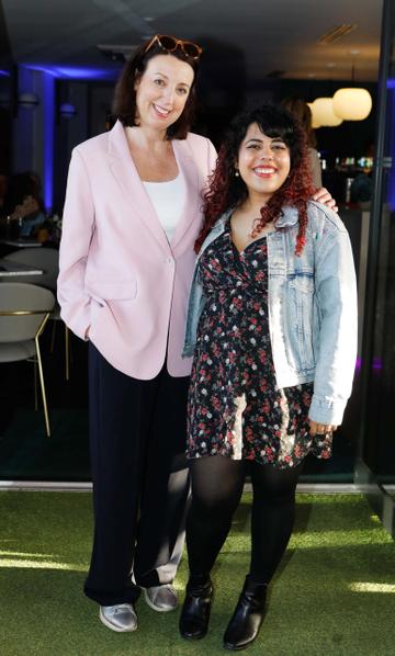 Penny McCormick and Aakanksha Surve pictured at the summer party of the season at Hyde rooftop club bar, just off Grafton Street. Top Irish actors, presenters, influencers and more celebrated the newly completed rooftop space and all praised the stylish and much-needed new large rooftop bar addition to Dublin. Rooftop lovers can now enjoy the space for everything from weekend brunch with pals to dancing with cocktails to Dublin’s coolest DJs. Photograph: Leon Farrell / Photocall Ireland