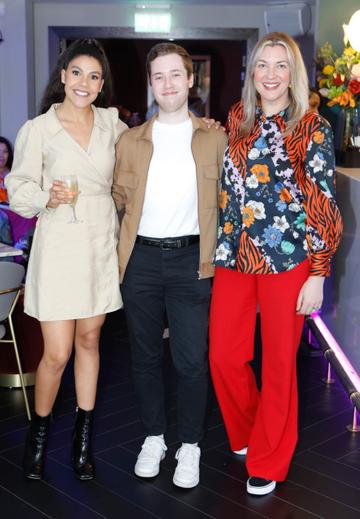 Alex Reilly, Zeinab Elguzouli, and Ciaran Graham pictured at the summer party of the season at Hyde rooftop club bar, just off Grafton Street. Top Irish actors, presenters, influencers and more celebrated the newly completed rooftop space and all praised the stylish and much-needed new large rooftop bar addition to Dublin. Rooftop lovers can now enjoy the space for everything from weekend brunch with pals to dancing with cocktails to Dublin’s coolest DJs. Photograph: Leon Farrell / Photocall Ireland