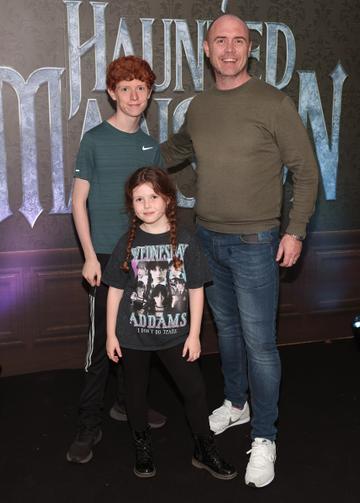 Brian Redmond with his children Anna and Alex at the special preview screening of Disney's Haunted Mansion at the Lighthouse Cinema,Dublin,
Picture Brian McEvoy