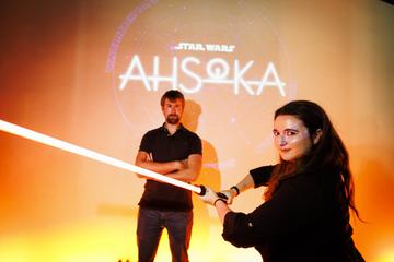 Sebastian Barwich and Olivia Fahey pictured at the special fan event screening of “Star Wars: Ahsoka” at the Light House Cinema Dublin. Streaming exclusively on Disney+ from August 23.  Picture Andres Poveda