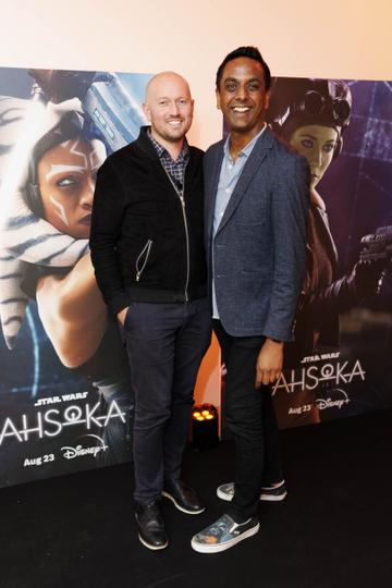 Davit Mitchell and Clint Drieberg pictured at the special fan event screening of “Star Wars: Ahsoka” at the Light House Cinema Dublin. Streaming exclusively on Disney+ from August 23.  Picture Andres Poveda