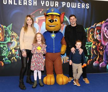 Radio Presenters Dee Woods and Marty Miller with their children Eleanor and Nathan at the special preview screening of Paw Patrol :The Mighty Movie at the Odeon Cinema in Point Square, Dublin.
Picture Brian McEvoy
