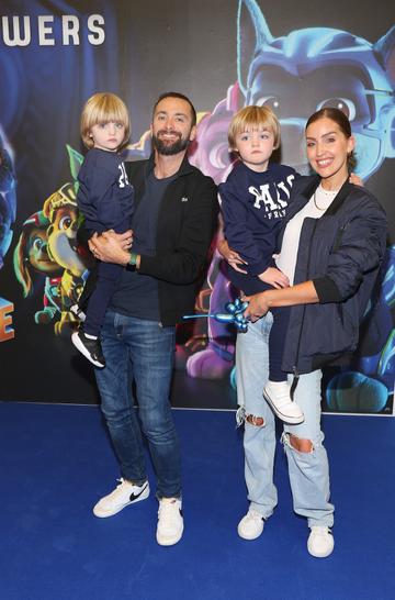 Tara O Farrell with her husband Daniel Anderson and  children Gene and Jools at the special preview screening of Paw Patrol :The Mighty Movie at the Odeon Cinema in Point Square, Dublin.
Picture Brian McEvoy
