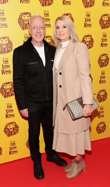 Robbie Fogarty and Catherine Fogarty pictured at the opening night of Disney's The Lion King musical at the Bord Gais Energy Theatre,Dublin.
Picture Brian McEvoy
