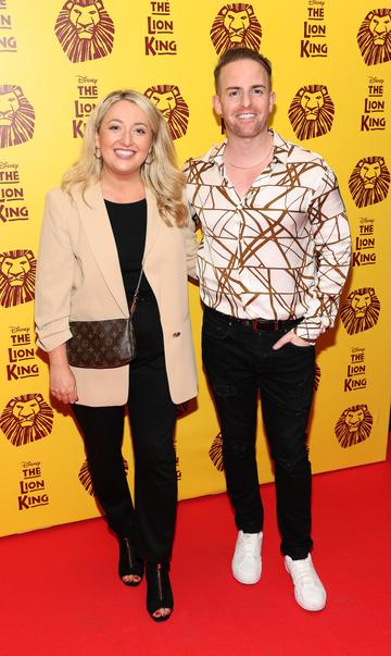 Rebecca Sheckleton and Brendan O Loughlin  pictured at the opening night of Disney's The Lion King musical at the Bord Gais Energy Theatre,Dublin.
Picture Brian McEvoy
