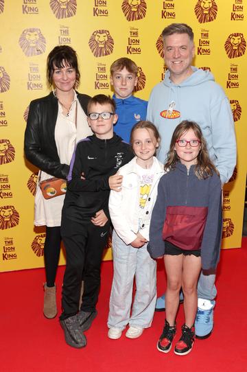 Radio Presenter David Moore and his wife Tracy and their children  pictured at the opening night of Disney's The Lion King musical at the Bord Gais Energy Theatre,Dublin.
Picture Brian McEvoy
