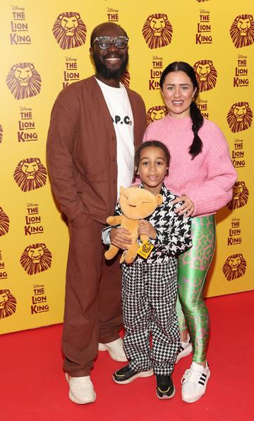 Timi Ogunyemi and Karli Mulvaney with Atlas Ogunyemi  pictured at the opening night of Disney's The Lion King musical at the Bord Gais Energy Theatre,Dublin.
Picture Brian McEvoy