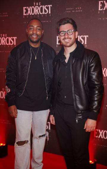 Lawson Mpame and Nathan Misischi pictured at a special preview screening of THE EXORCIST: BELIEVER at The Stella Cinema, Ranelagh ahead of its release in cinemas nationwide this Friday October 6th. Picture Andres Poveda