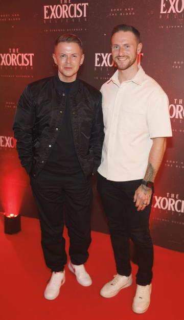 Paul Ryder and Eddie McCann pictured at a special preview screening of THE EXORCIST: BELIEVER at The Stella Cinema, Ranelagh ahead of its release in cinemas nationwide this Friday October 6th. Picture Andres Poveda