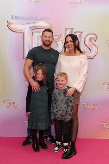 Danielle Websdale with husband Kev and children Everligh (6) and Ollie (5) pictured at a special preview screening of Trolls Band Together at Movies@ The Square, Dublin. Trolls Band Together is in cinemas next Friday October 20th. Picture Andres Poveda