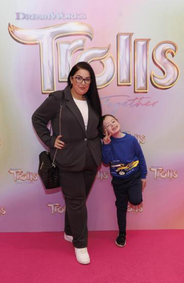 Joanne Phibbs and Oliver (6) pictured at a special preview screening of Trolls Band Together at Movies@ The Square, Dublin. Trolls Band Together is in cinemas next Friday October 20th. Picture Andres Poveda