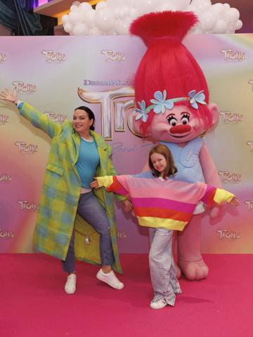 Triona McCarthy and Mini pictured with Poppy at a special preview screening of Trolls Band Together at Movies@ The Square, Dublin. Trolls Band Together is in cinemas next Friday October 20th. Picture Andres Poveda