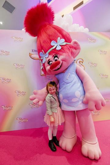 Dani Rue (4) pictured with Poppy at a special preview screening of Trolls Band Together at Movies@ The Square, Dublin. Trolls Band Together is in cinemas next Friday October 20th. Picture Andres Poveda