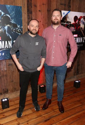 Michael Devlin and Karl Hanlon at the launch of Marvel’s Spider-Man 2 for PlayStation 5 at The Dean Townhouse in Dublin.
Picture Brian McEvoy