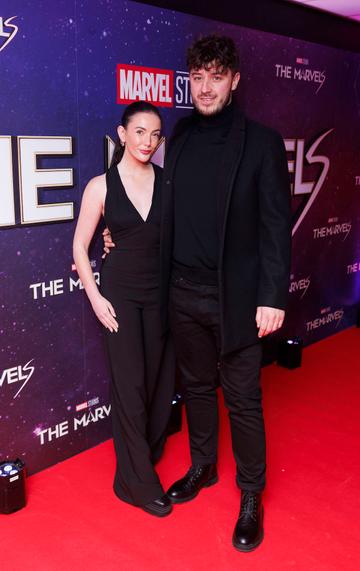 Tanya Holiday and Apostle pictured at the Irish Premiere screening of Marvel Studios The Marvels at Cineworld Dublin. In cinemas this Friday. Picture Andres Poveda