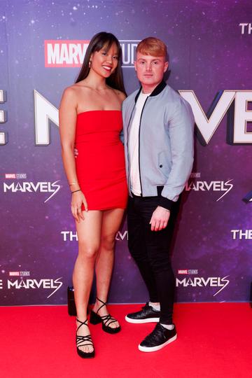 Tai Daly and Steve Kendall pictured at the Irish Premiere screening of Marvel Studios The Marvels at Cineworld Dublin. In cinemas this Friday. Picture Andres Poveda