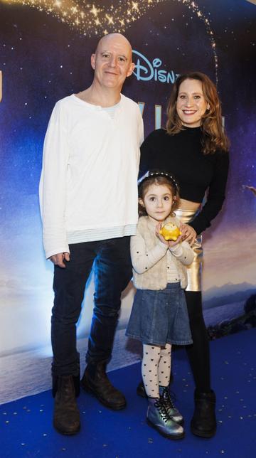 Conor Pope and Sonia Harris with daughter Ruby pictured at the Family Premiere Screening of Disney’s Wish. In cinemas only from November 24 Picture Andres Poveda