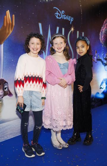Emily Doran, Amelia Egan and Keeva Redmond pictured at the Family Premiere Screening of Disney’s Wish. In cinemas only from November 24 Picture Andres Poveda