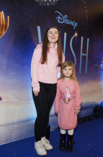 Eadhbha (15) and Fia McGrath (6) pictured at the Family Premiere Screening of Disney’s Wish. In cinemas only from November 24 Picture Andres Poveda
