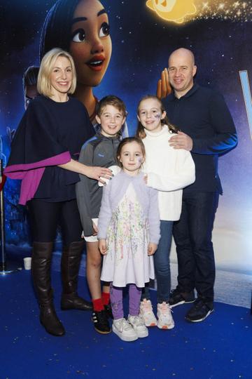 Fiona and Tevor Mathews with Ted (8), Lauren (5) and Megan (10) pictured at the Family Premiere Screening of Disney’s Wish. In cinemas only from November 24 Picture Andres Poveda