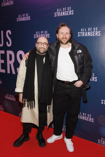 18/01/2024 Conor Merriman and Adam Hurley pictured at a special gala screening of Searchlight Pictures ‘All of us Strangers’ at the Light House Cinema Dublin. Photo Andres Poveda