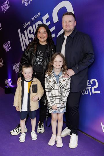 Grace Mongey and Chris Gernon with children Hayden and Sienna pictured at the Irish Premiere Screening of Disney Pixar's  'Inside Out 2' in the Light house Cinema Dublin. Picture Andres Poveda