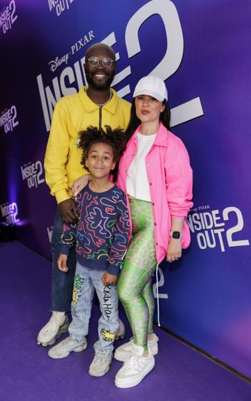 Timi Ogunyemi and Karli Mulvaney with son Atlas (8) pictured at the Irish Premiere Screening of Disney Pixar's  'Inside Out 2' in the Light house Cinema Dublin. Picture Andres Poveda