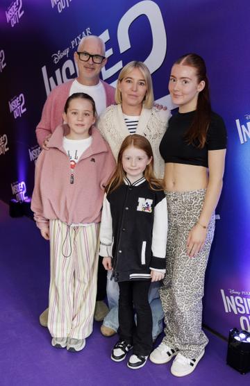 Paul and Ciara Hession with Romy (11), Fallon (7) and Fraya (15) pictured at the Irish Premiere Screening of Disney Pixar's  'Inside Out 2' in the Light house Cinema Dublin. Picture Andres Poveda