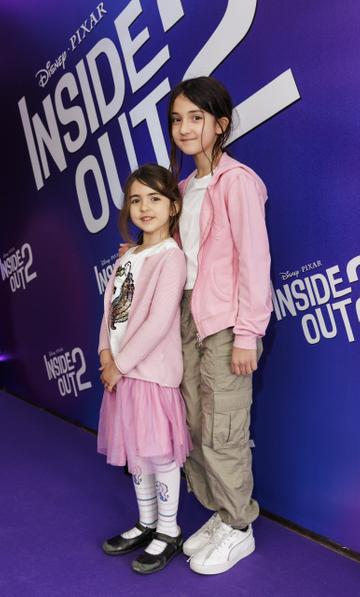 Zoe (6) and Daphne Viloria (9) pictured at the Irish Premiere Screening of Disney Pixar's  'Inside Out 2' in the Light house Cinema Dublin. Picture Andres Poveda