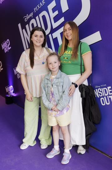 Zara Lynch, Erin Lynch (8) and Hayley Knowles pictured at the Irish Premiere Screening of Disney Pixar's  'Inside Out 2' in the Light house Cinema Dublin. Picture Andres Poveda